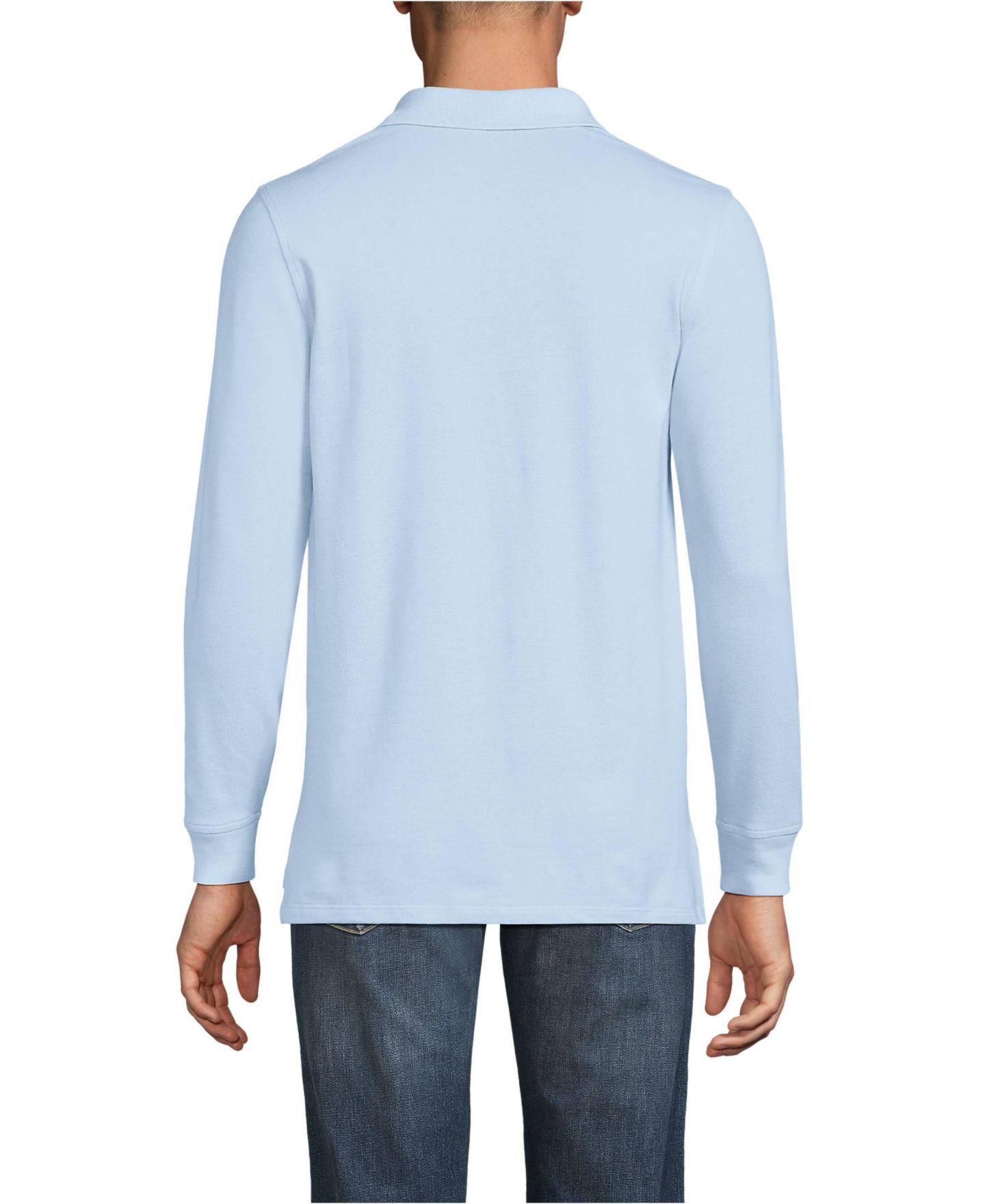 Мужское поло Lands' End Long Sleeve Mesh Polo Shirt, цвет: Синий — фото 2