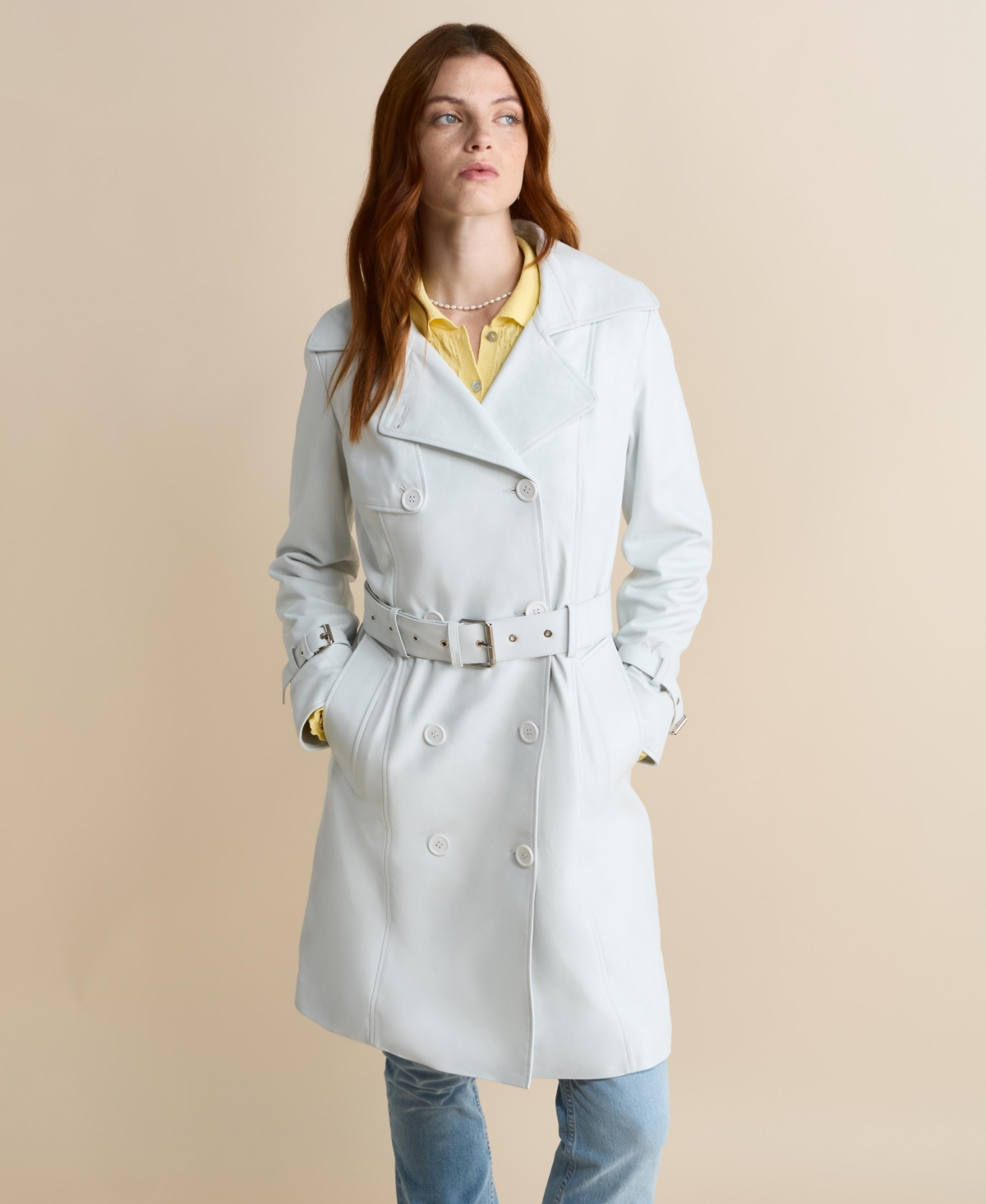 Women's Leather Trench Coat, Created for Macy's - White