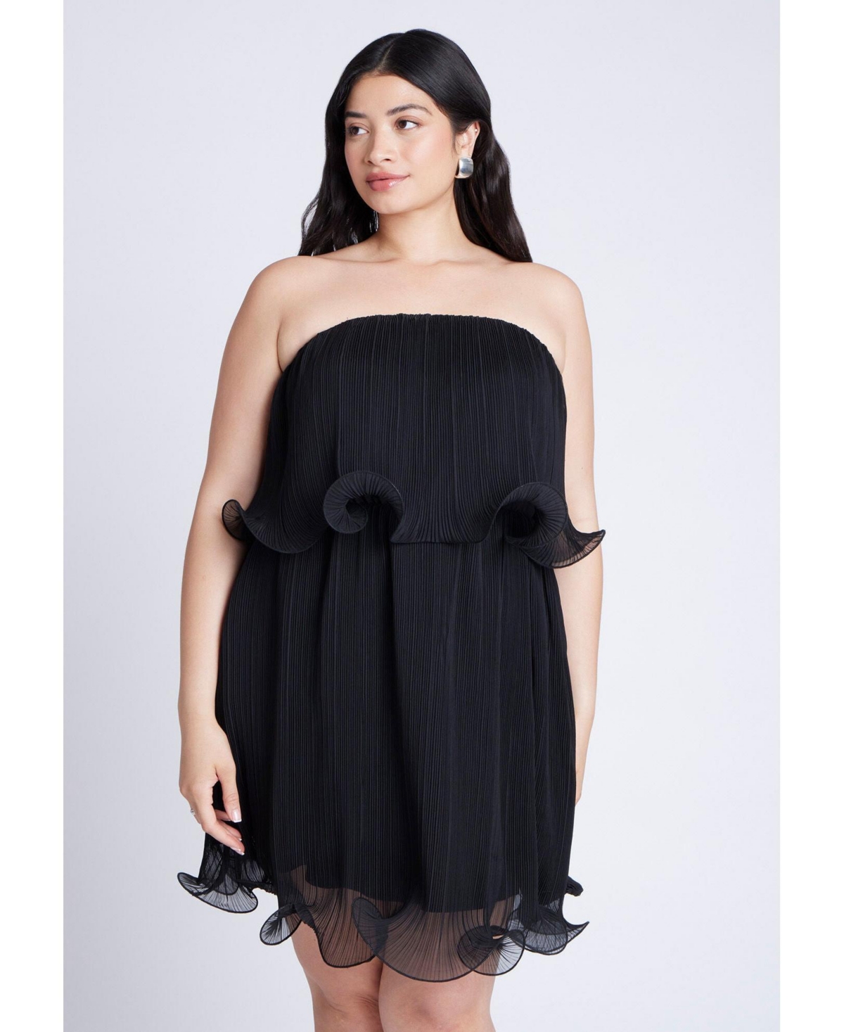 Plus Size Ruffle Hem Mini Dress - Black onyx