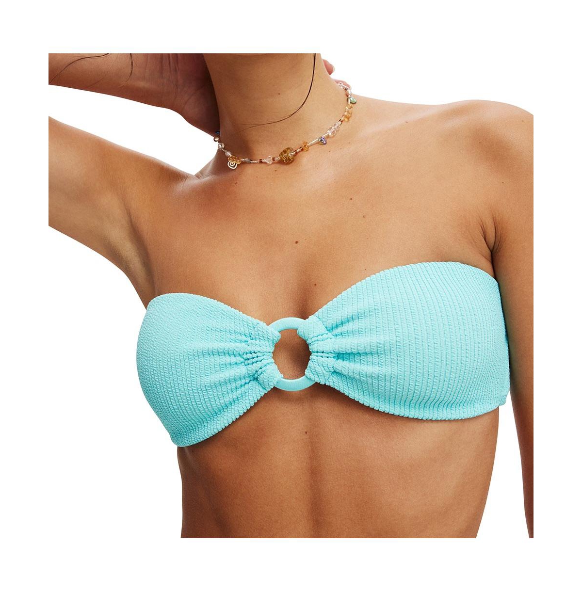 Women's Ring Front Bandeau Bikini Top - Blue radiance crinkle/rings