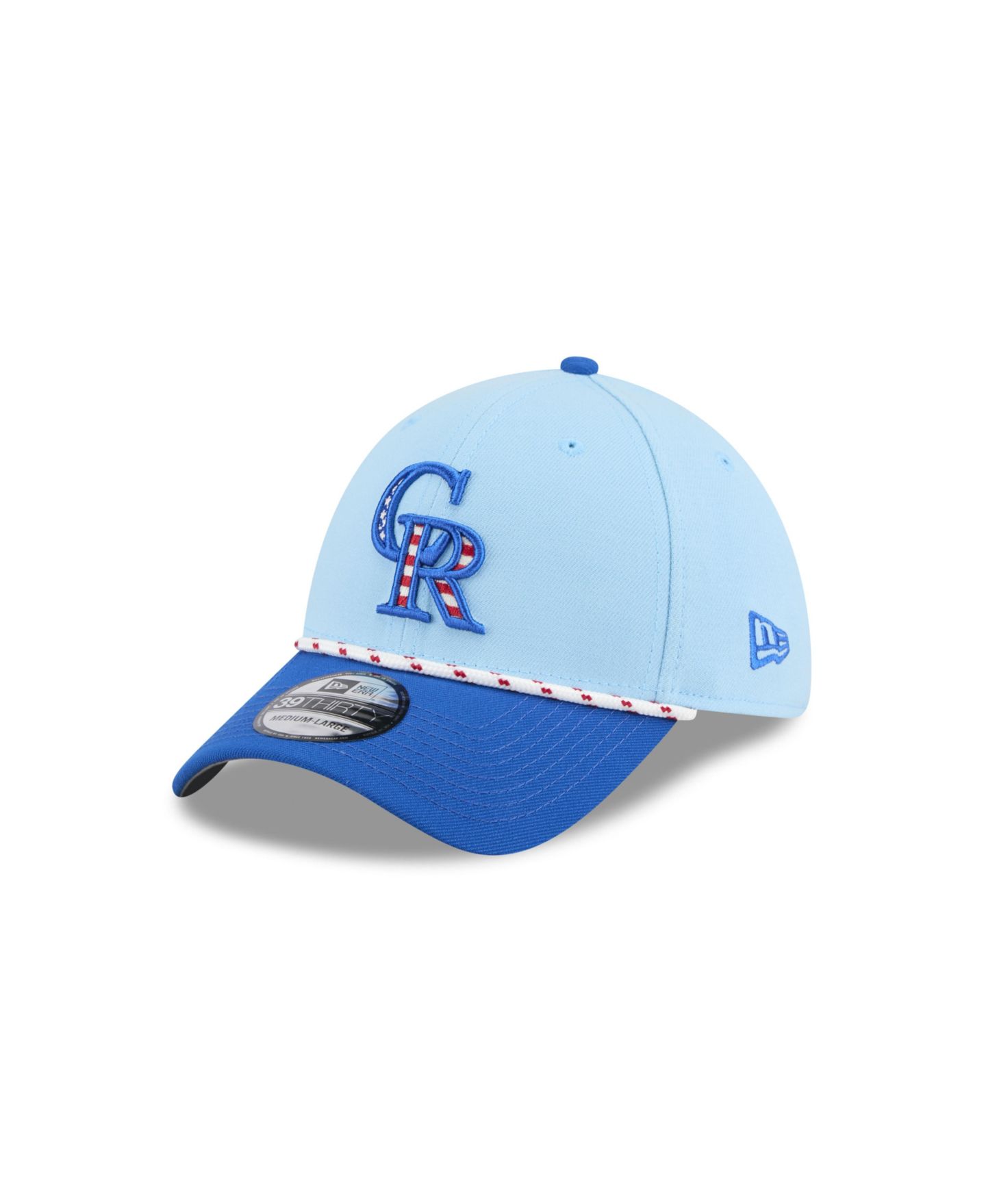 Мужская кепка New Era Light Blue/Blue Colorado Rockies 2025 Fourth of July 39THIRTY Flex Hat — фото 1