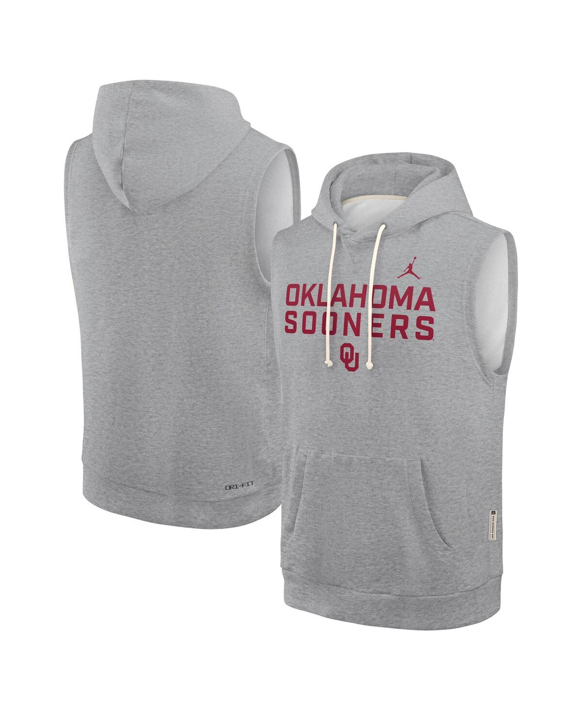 Men's Heather Gray Oklahoma Sooners 2025 Sideline Performance Sleeveless Pullover Hoodie - Heather Gray