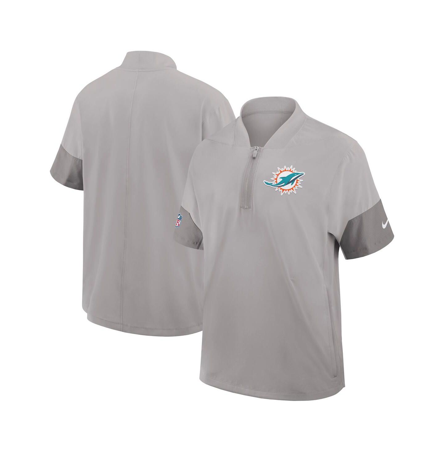 Мужская куртка Nike Gray Miami Dolphins Sideline Short Sleeve Quarter-Zip Performance Coach — фото 1