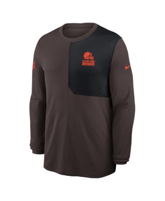 Men's Brown Cleveland Browns Sideline Coach UV Performance Long Sleeve T-Shirt