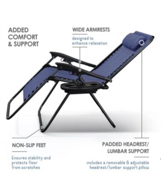 Outdoor Patio Zero Gravity Chairs Set of 4 - Reclining Lounge Chairs with Pillows & Cup Holders