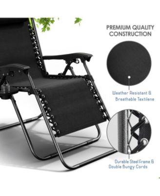 Outdoor Patio Zero Gravity Chair - Reclining Lounge Chair with Pillow & Cup Holders