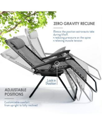 Outdoor Patio Zero Gravity Chair - Reclining Lounge Chair with Pillow & Cup Holders