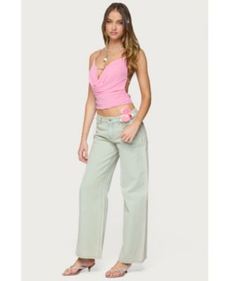 Women's Beaded Deep Cowl Neck Backless Top