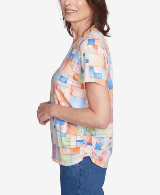 Petite  Color Block Tile Top with Side Ruching