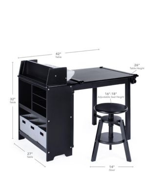 Design Studio – White: 3-in-1 Kids Art Table & Stool, Writing, Painting & Drafting Table w/ Craft Storage & Bins, Art Easel with Paper Roll