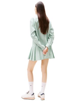 Women's Pleated Crest Cotton Shirt Dress