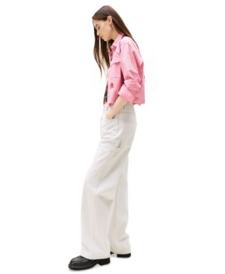 Women's Cotton Crop Button-Front Crest Shirt