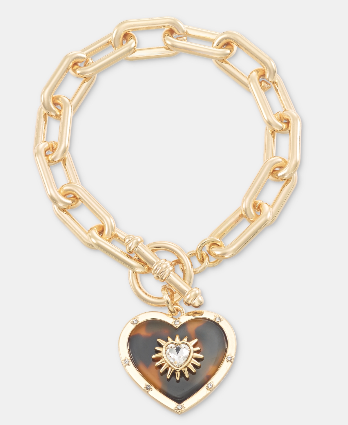 On 34th Crystal & Tortoise-Look Heart Charm Link Bracelet, Macy's Exclusive