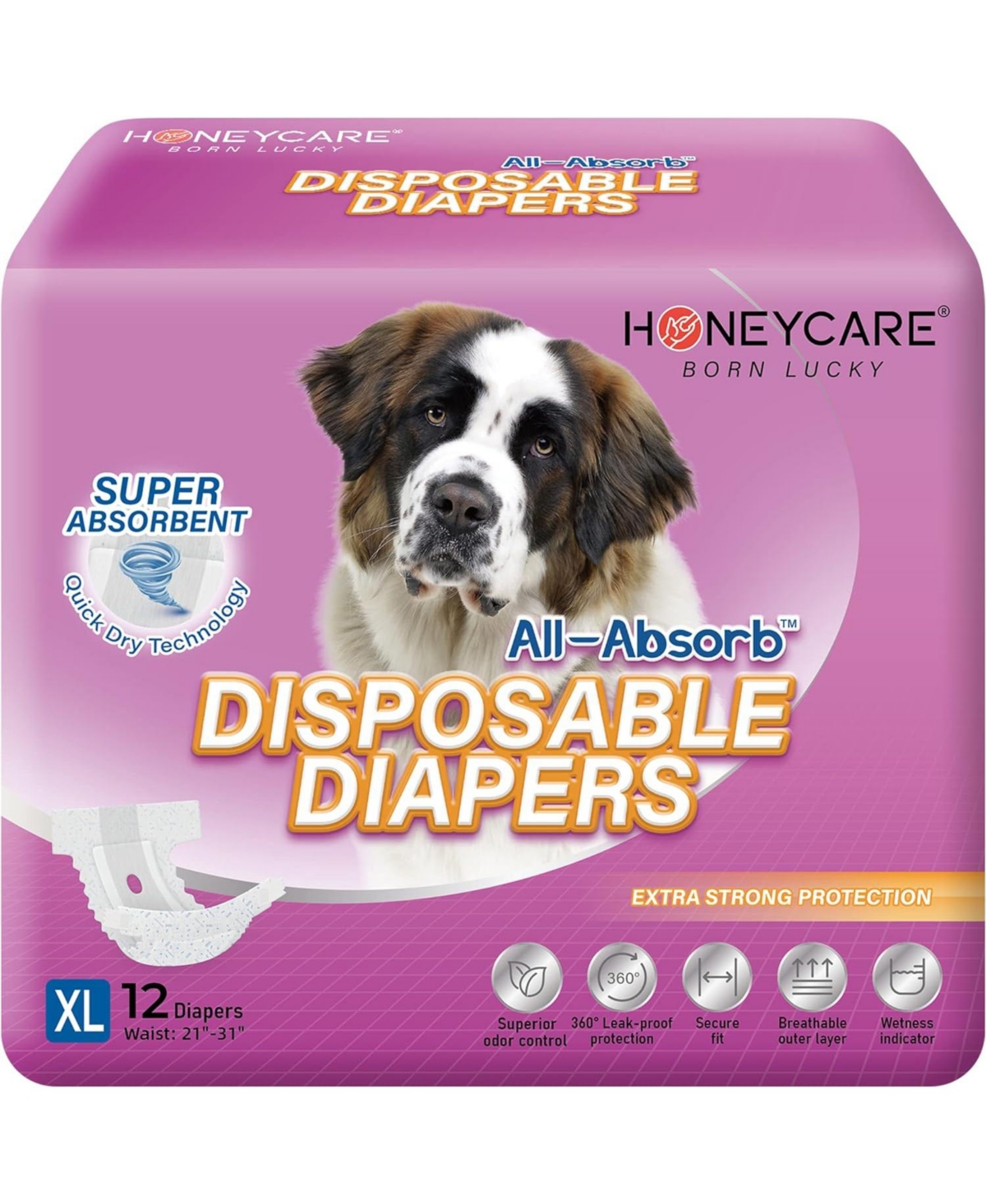 All-Absorb Disposable Female Dog Diapers, Super Absorbent, Breathable, Wetness Indicator, XLarge, 21-31 inches, 24ct - White