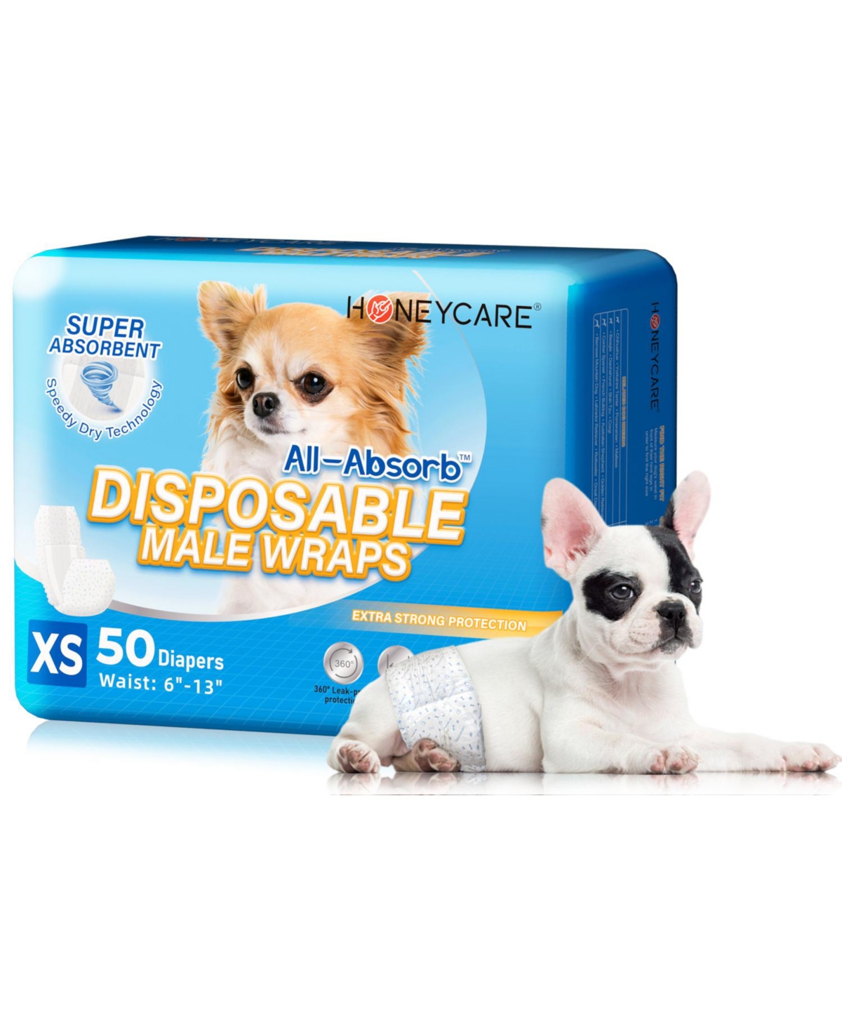 Paw & Dog Bone Print All-Absorb Male Dog Wrap, XSmall, 100ct - White