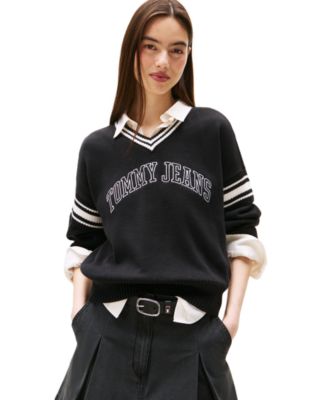 Women's Varsity V-Neck Cotton Sweater