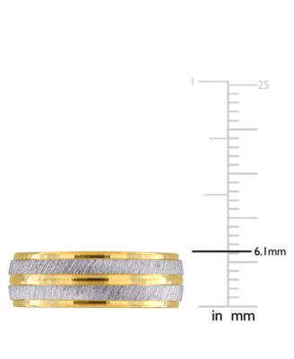 Men's Polished & Brush Textured Finish Wedding Band in 14k Two-Tone Gold