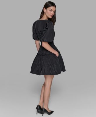 Women's Short-Sleeve Taffeta Fit & Flare Dress