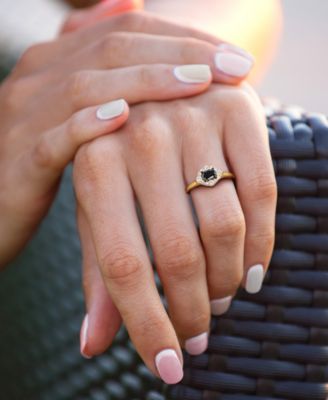 Black & White Diamond Oval Halo Engagement Ring (3/4 ct. t.w.) in 14k Gold