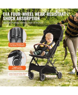 Baby Stroller with Adjustable Backrest Footrest One-Click Fold Cup Holder and Carry Bag