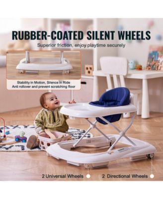 Kids Anti-Rollover Foldable Baby Walker with Adjustable Height Wheels and Feeding Tray