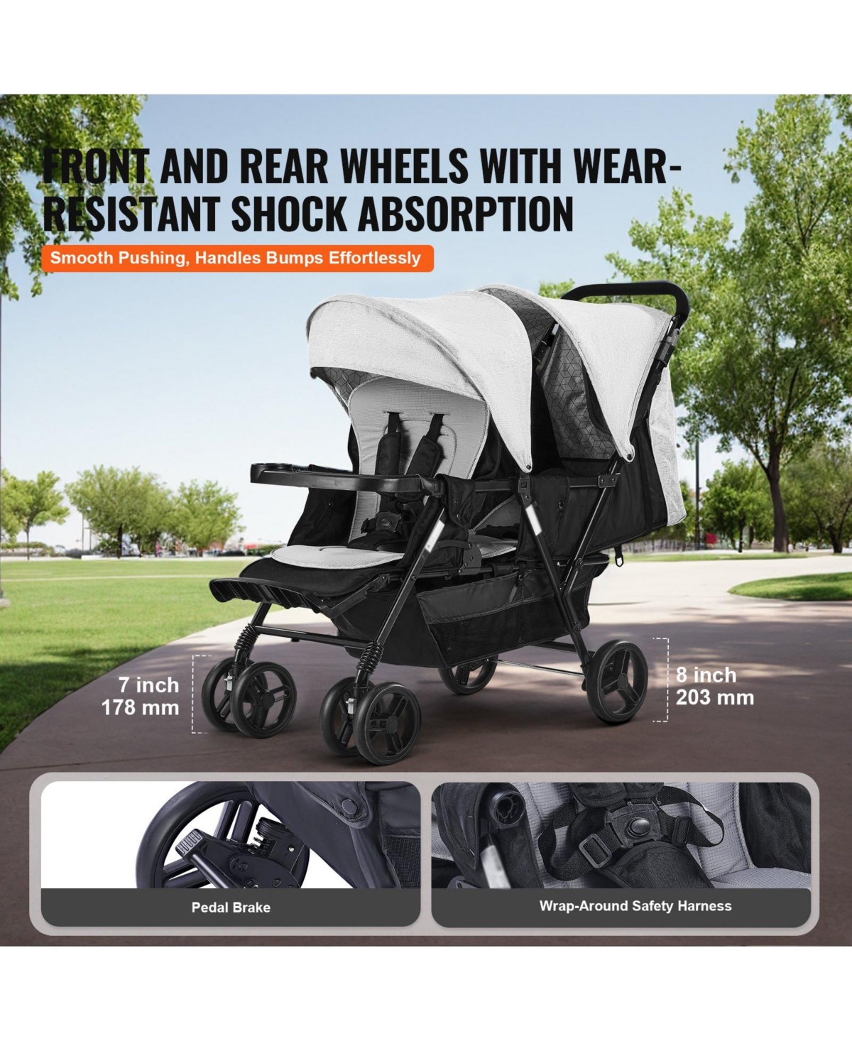 Slickblue Toddler Foldable Double Stroller Lightweight Twin Tandem Stroller for Infants and Toddlers