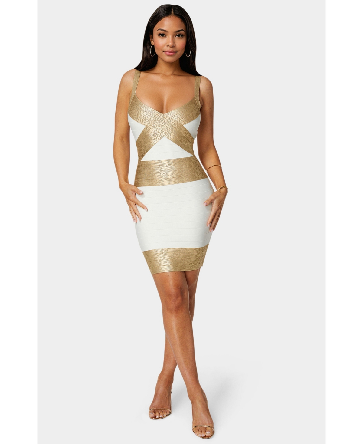 Women's Color Block Bandage Dress - White gold