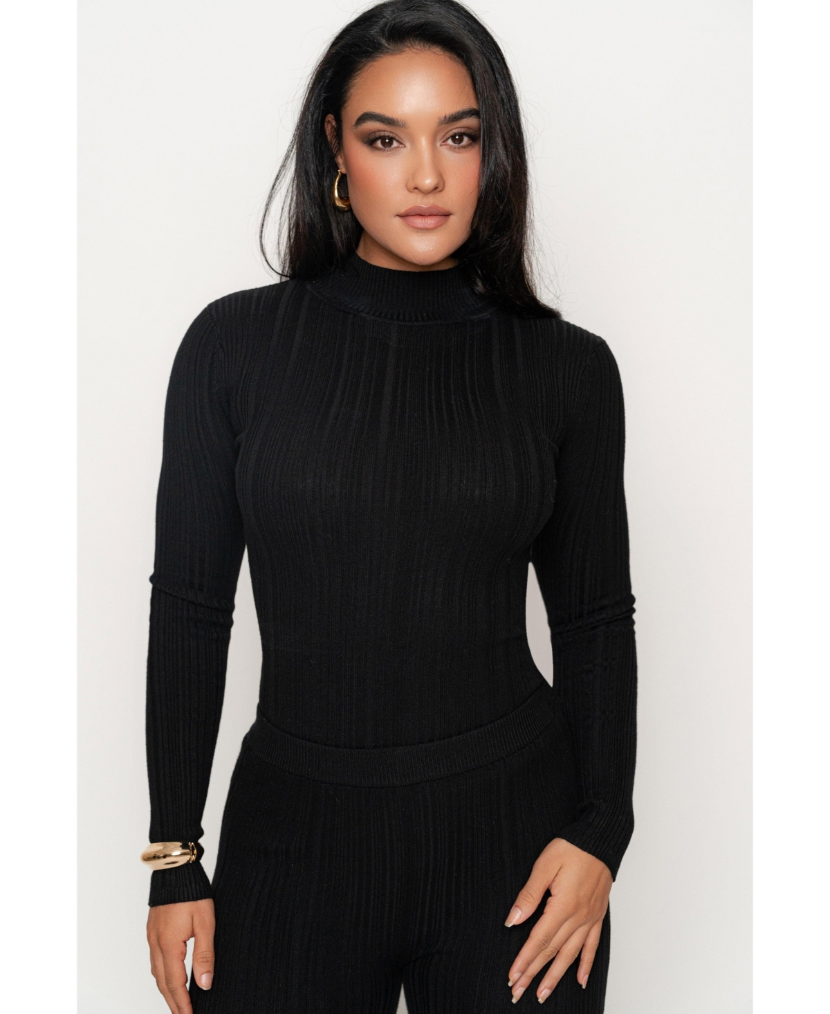 Women's Ribbed Mock Neck Top - Black