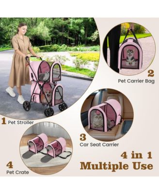 4-in-1 Double Pet Stroller w/ Detachable Carrier Travel Carriage for Cats