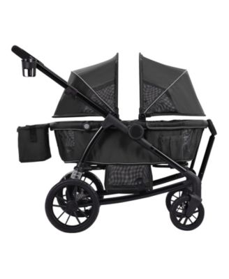 Toddler All-Terrain Stroller Wagon with 2 Seats Foldable Design Canopy Snack Tray and Cup Holders