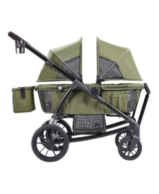 Toddler All-Terrain Stroller Wagon with 2 Seats Foldable Design Canopy Snack Tray and Cup Holders