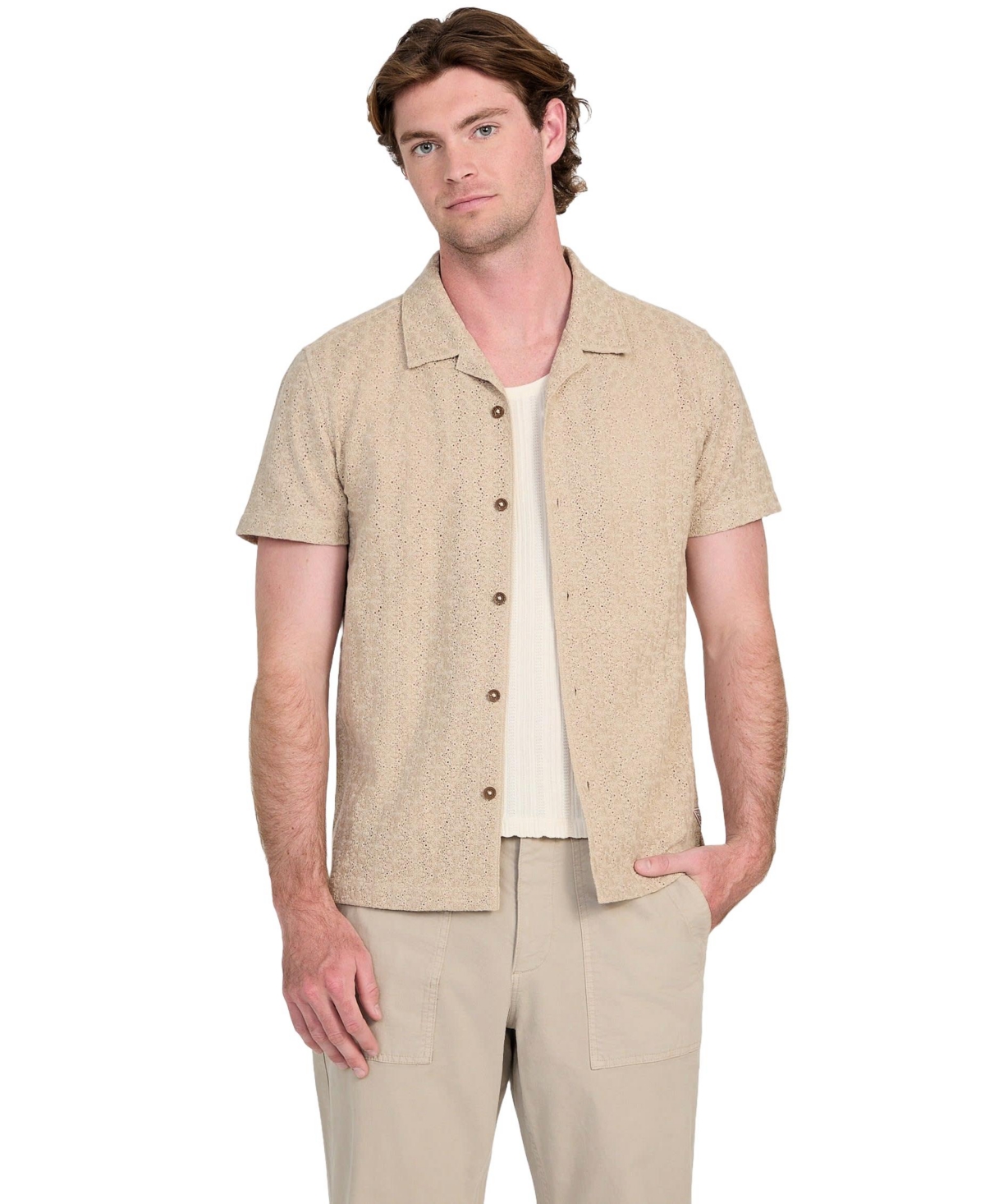 Men's Wesley Crochet Resort Shirt - Pasadena stone