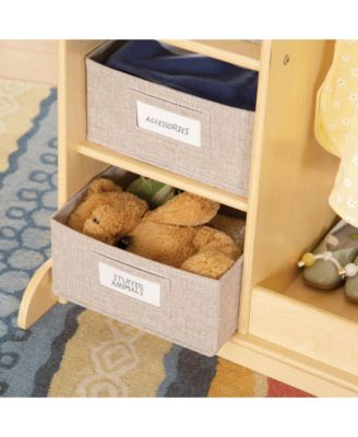 EdQ Dress Up Storage with Bins - Natural: Wooden Montessori Closet Organizer for Costumes and Kids' Pretend Play Toys