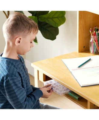 Kids' Media Desk with Hutch and Chair Set – Natural: Kids Table and Chair Set, Computer Desk with Storage Hutch, Kids Bedroom Furniture Set