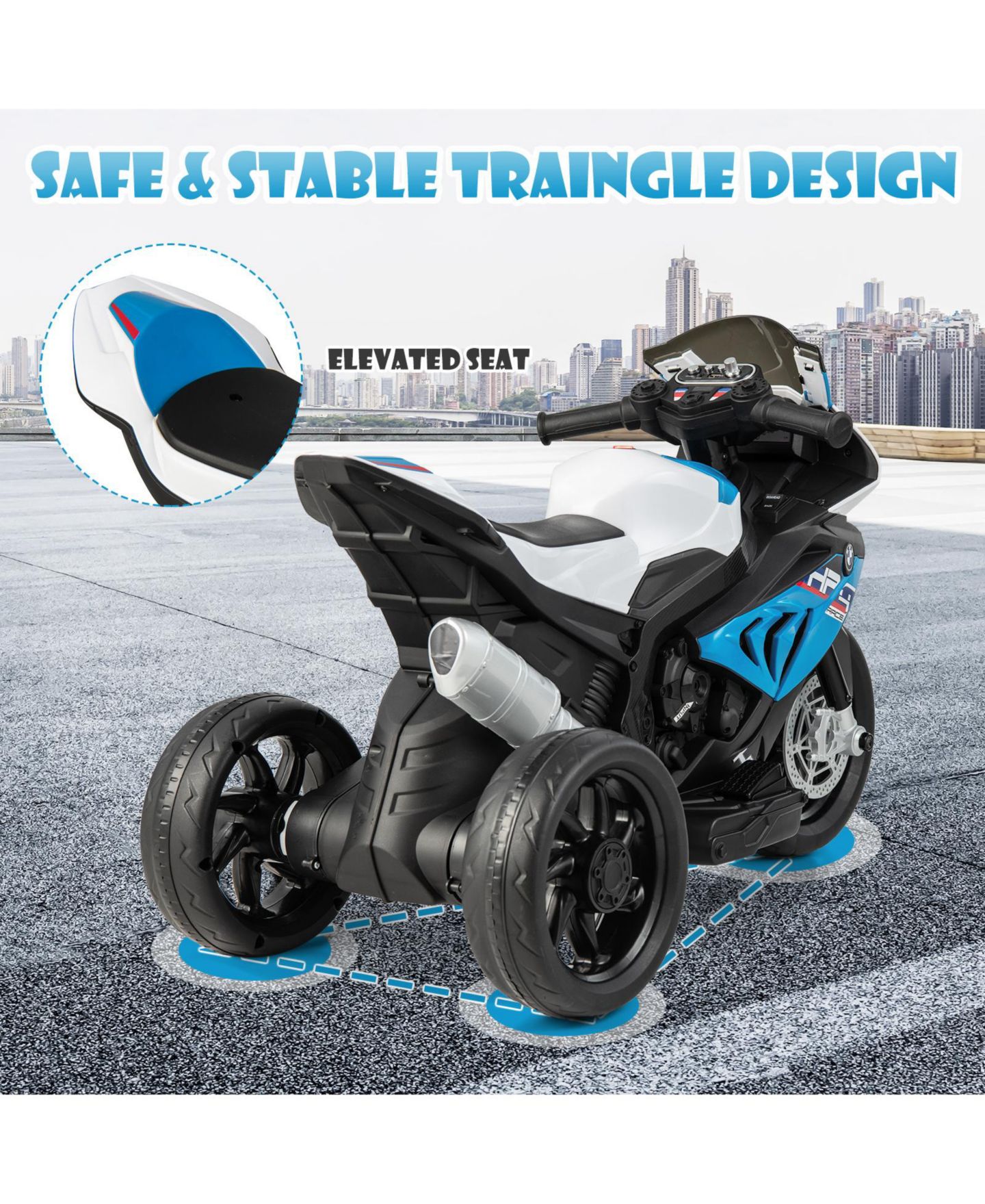 Детская игрушка Mecale 12V Licensed BMW Kids Motorcycle Ride-On Toy for 37-96 Months Old Kids, цвет: Синий — фото 5
