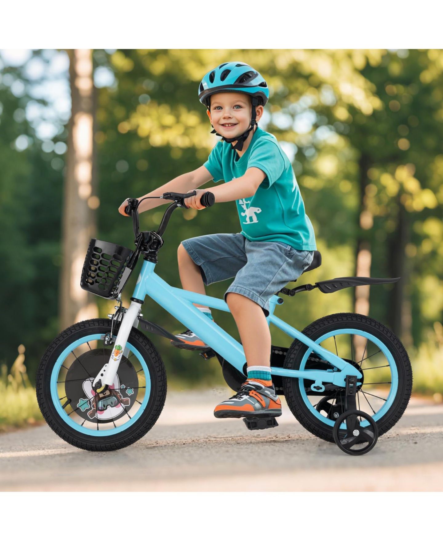 Детская игрушка Mecale 14 Inch Kids' Bike with Adjustable Seat and Handlebar, Training Wheels, Ages 3-8, цвет: Синий — фото 2