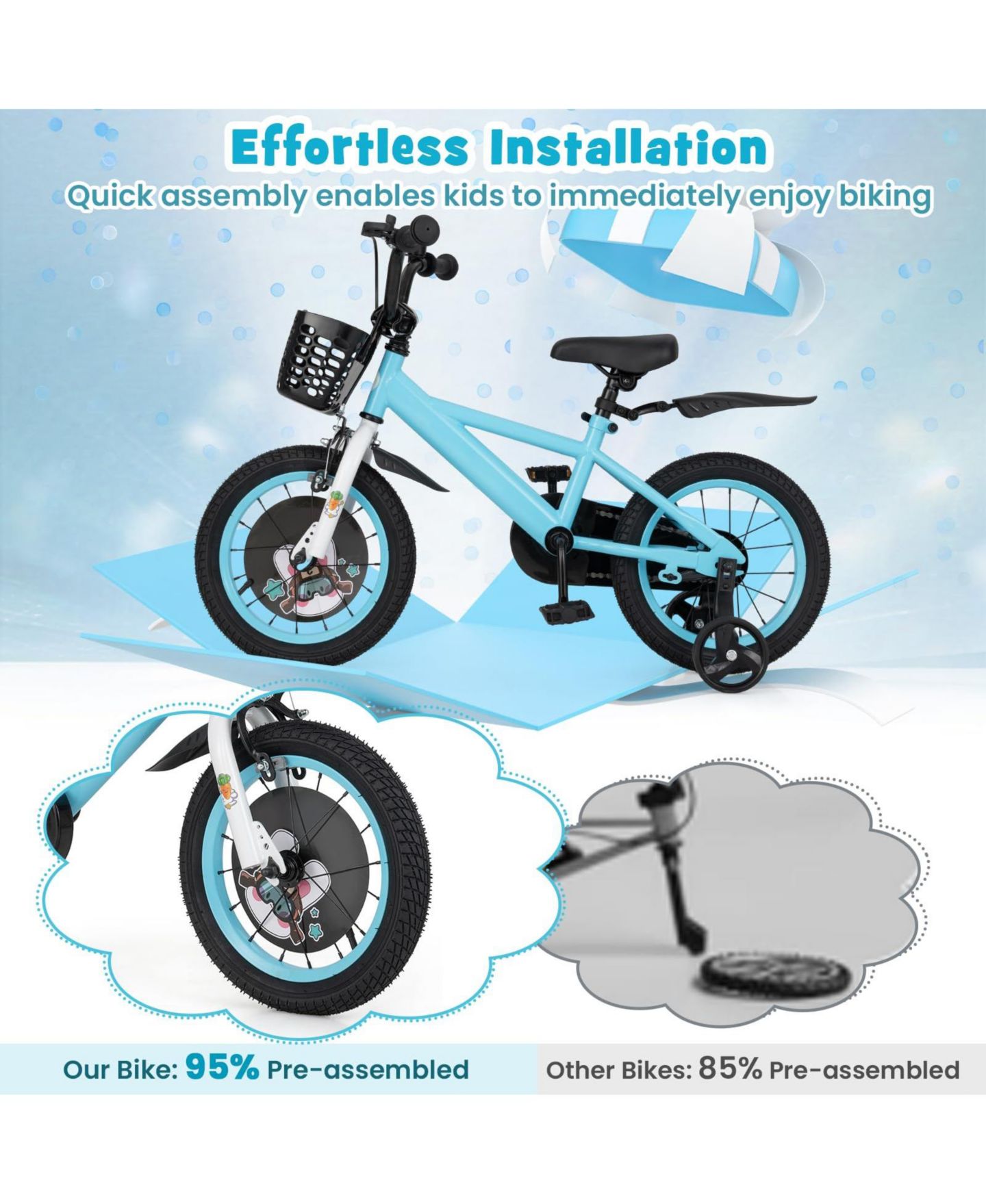 Детская игрушка Mecale 14 Inch Kids' Bike with Adjustable Seat and Handlebar, Training Wheels, Ages 3-8, цвет: Синий — фото 5