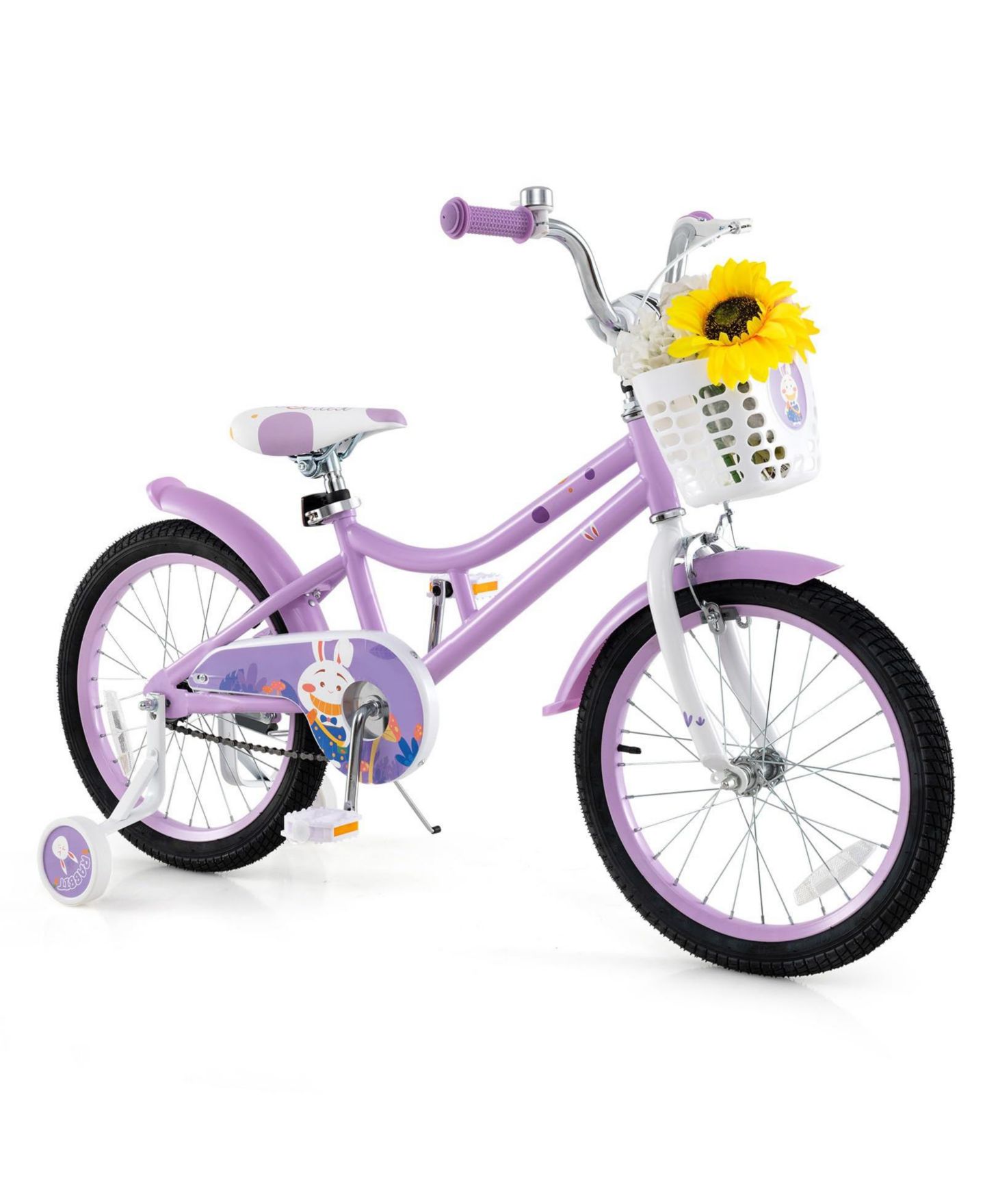 Детская игрушка Mecale 18 Inch Girl Bike with Basket with Detachable Training Wheels for 4-8 Years Old, цвет: Фиолетовый — фото 1