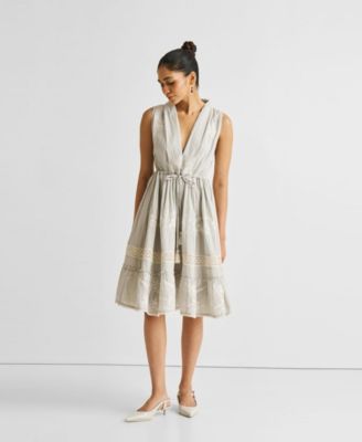 Women's Embroidered Drawstring Gathered Dress