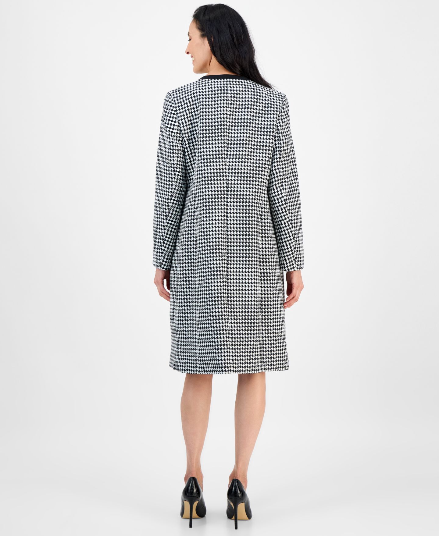 Женские платья Le Suit Houndstooth Topper Jacket & Sleeveless 2 Piece Dress Suit, цвет: Чёрный / Белый — фото 6