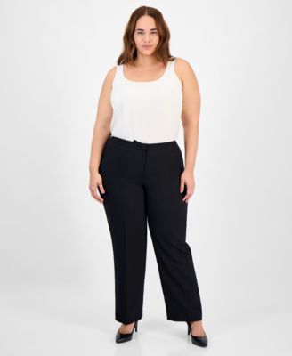 Plus Size Piping-Trim Peak-Lapel Pantsuit Set