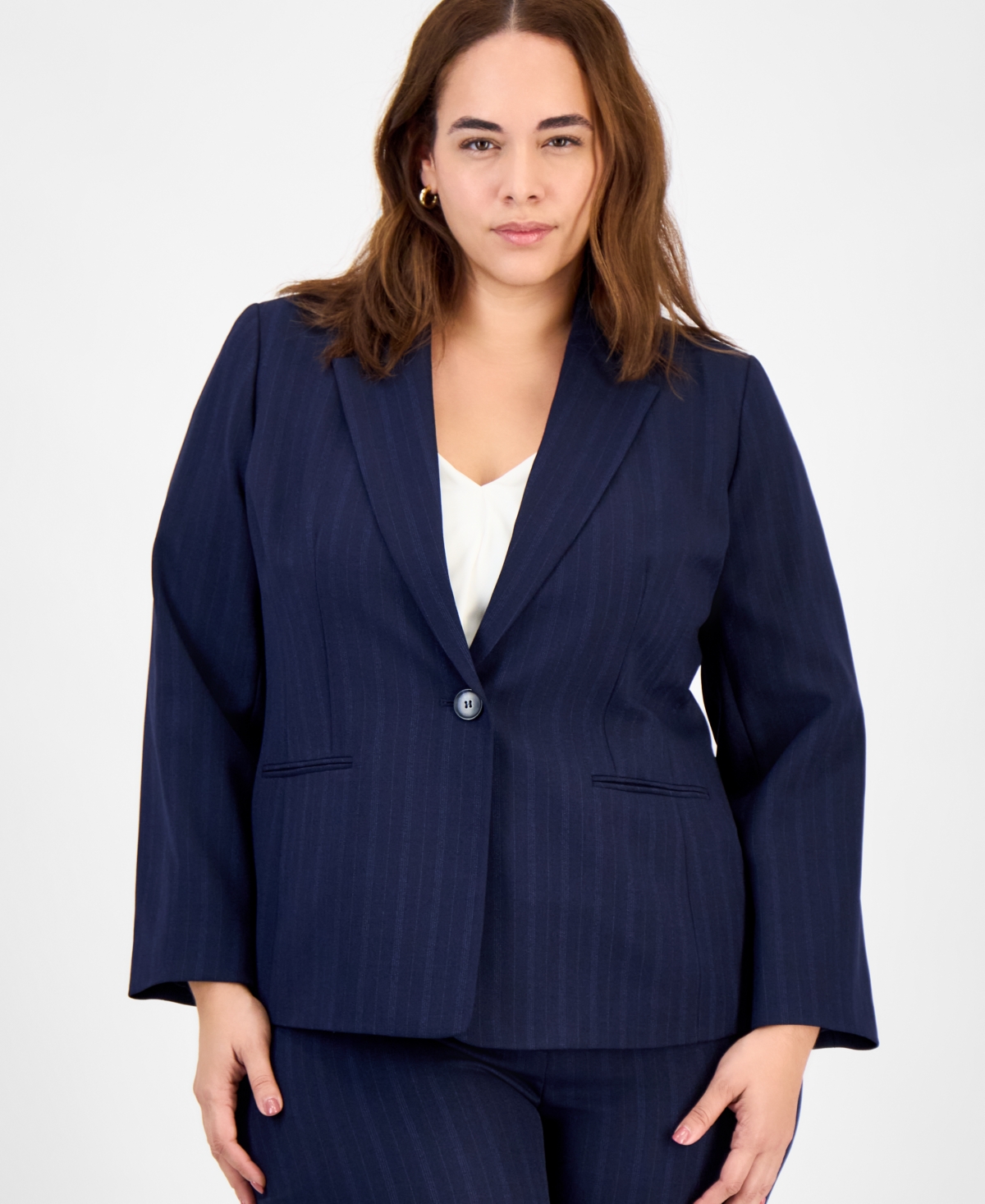 Le Suit Women's Notch-collar One-button Pantsuit In Blue