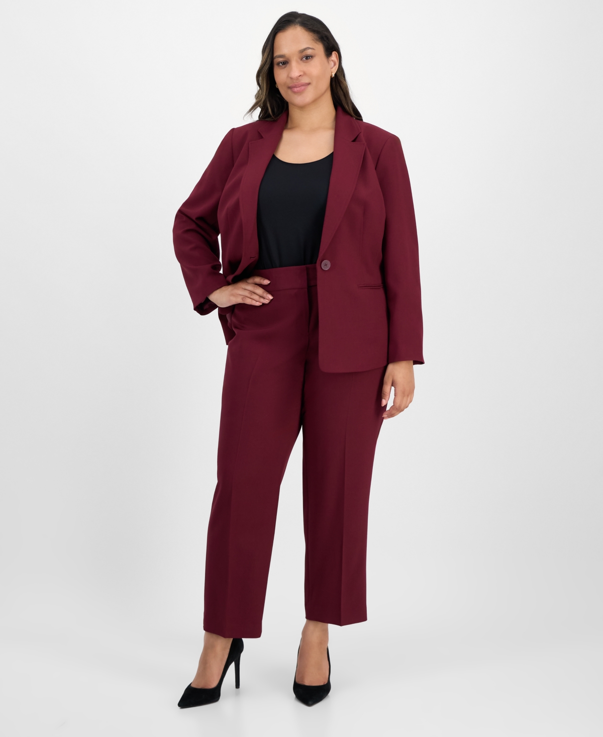 Plus Size Notched Collar One-Button Pantsuit - Emerald