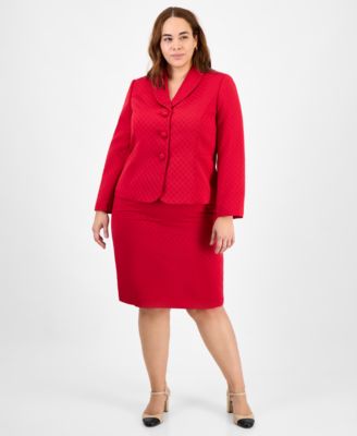 Plus Size Shawl-Collar Jacket & Pencil Skirt Suit Set