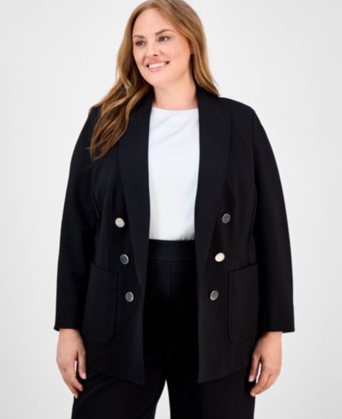 Женский пиджак Anne Klein Plus Size Faux Double-Breasted Blazer, цвет: Чёрный