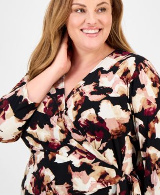 Plus Size Abstract-Print Wrap-Style Dress