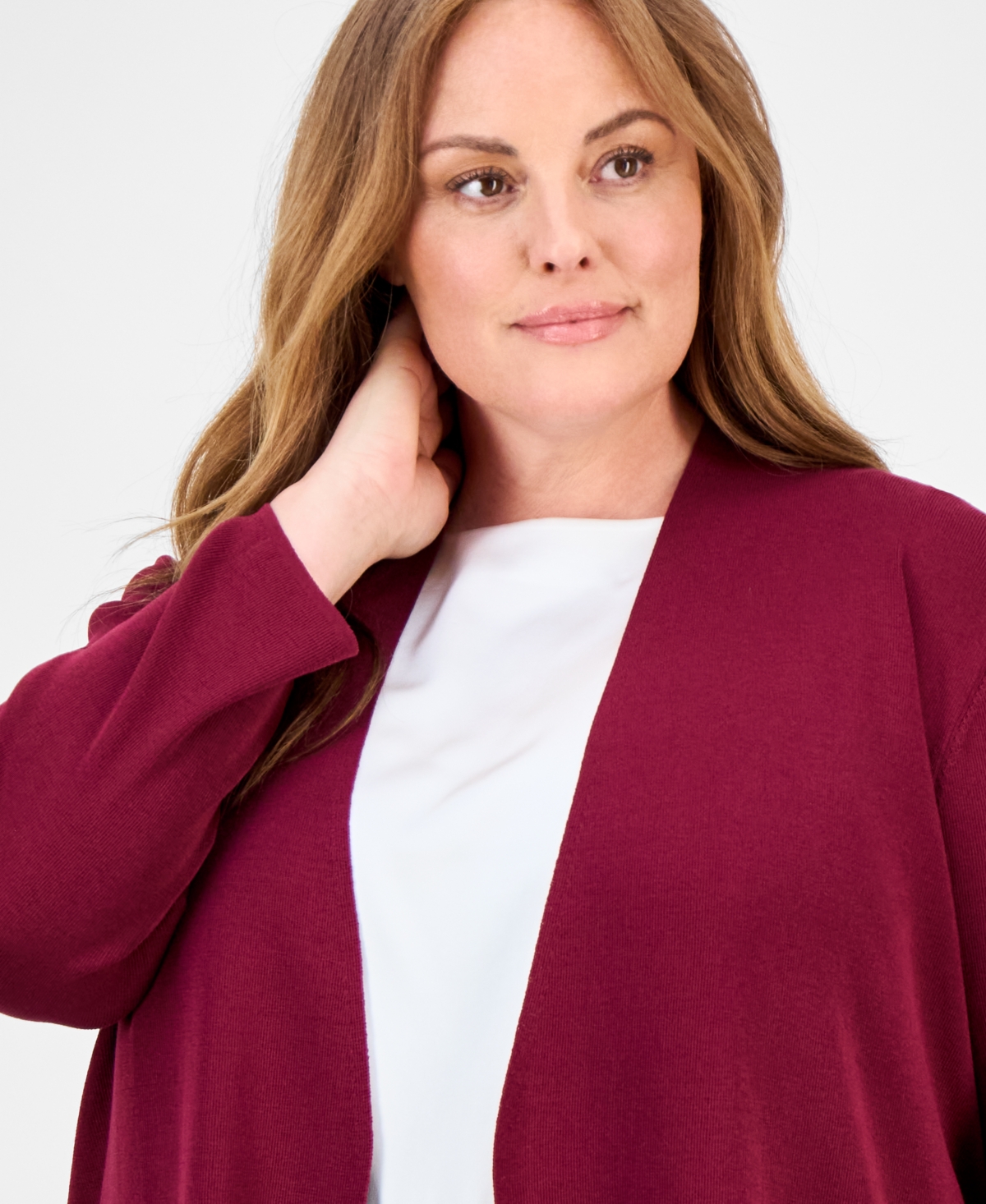Anne Klein Plus Size Napa Kissing-front Cardigan Sweater In Red