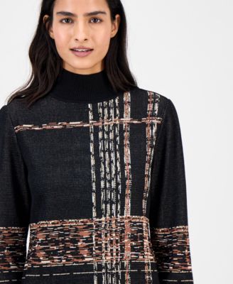 Women's Abstract Plaid Long-Sleeve Turtleneck Sweater