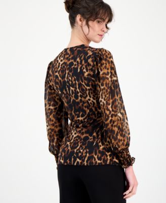 Women's Animal-Print Wrap Top