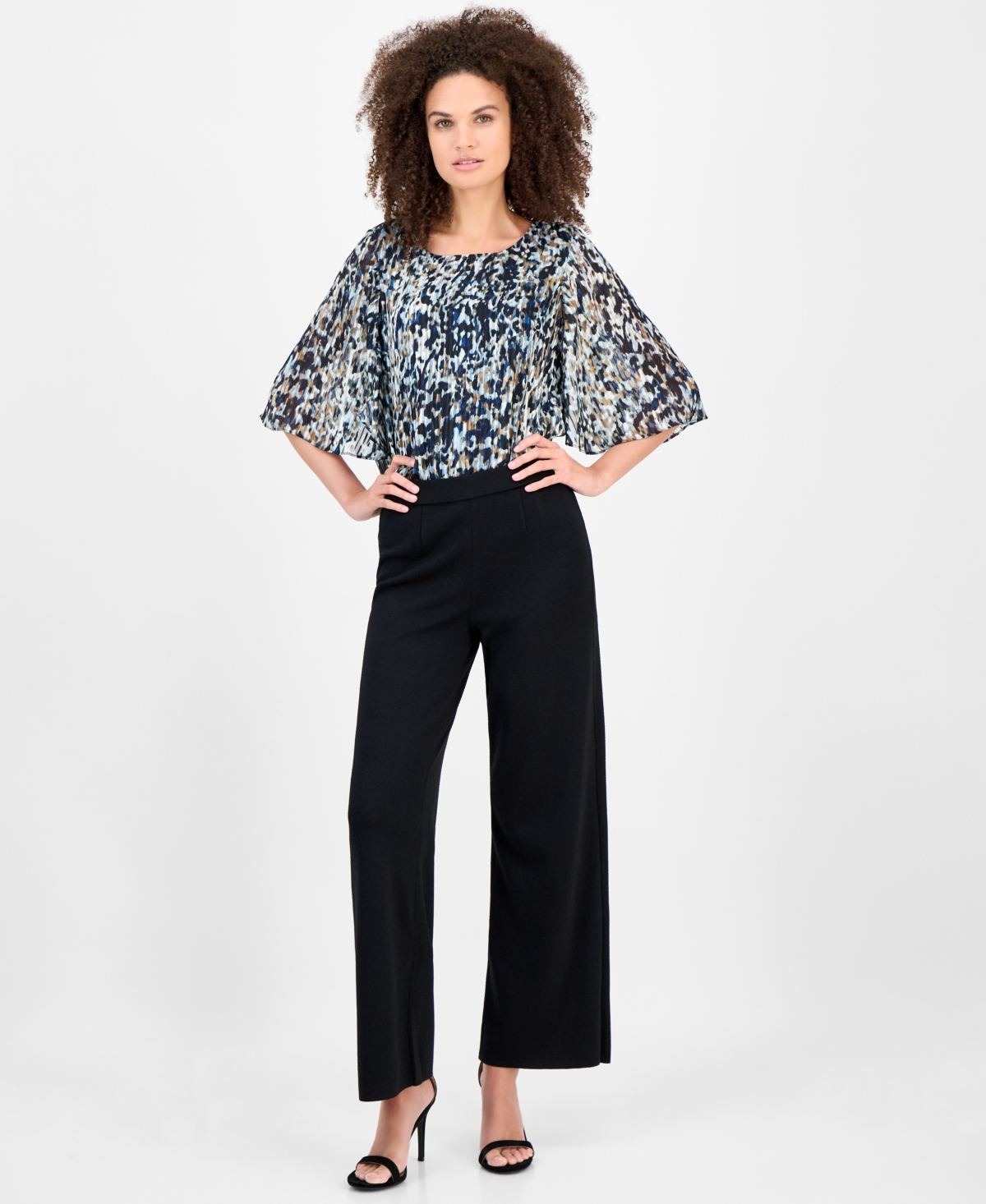 Anne Klein Women's Printed Cape-sleeve Blouse In Blue